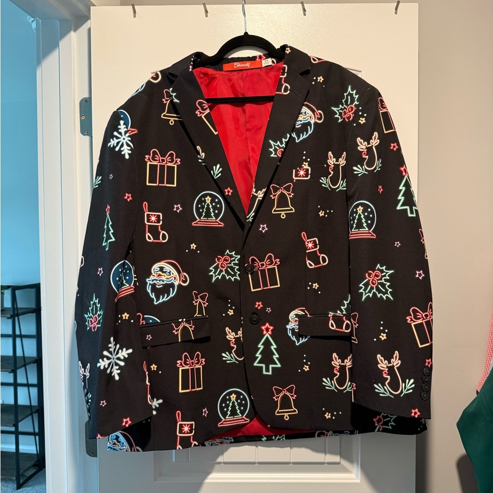 Men's Black Holiday-Themed Lightweight Blazer Jacket - Shinesty